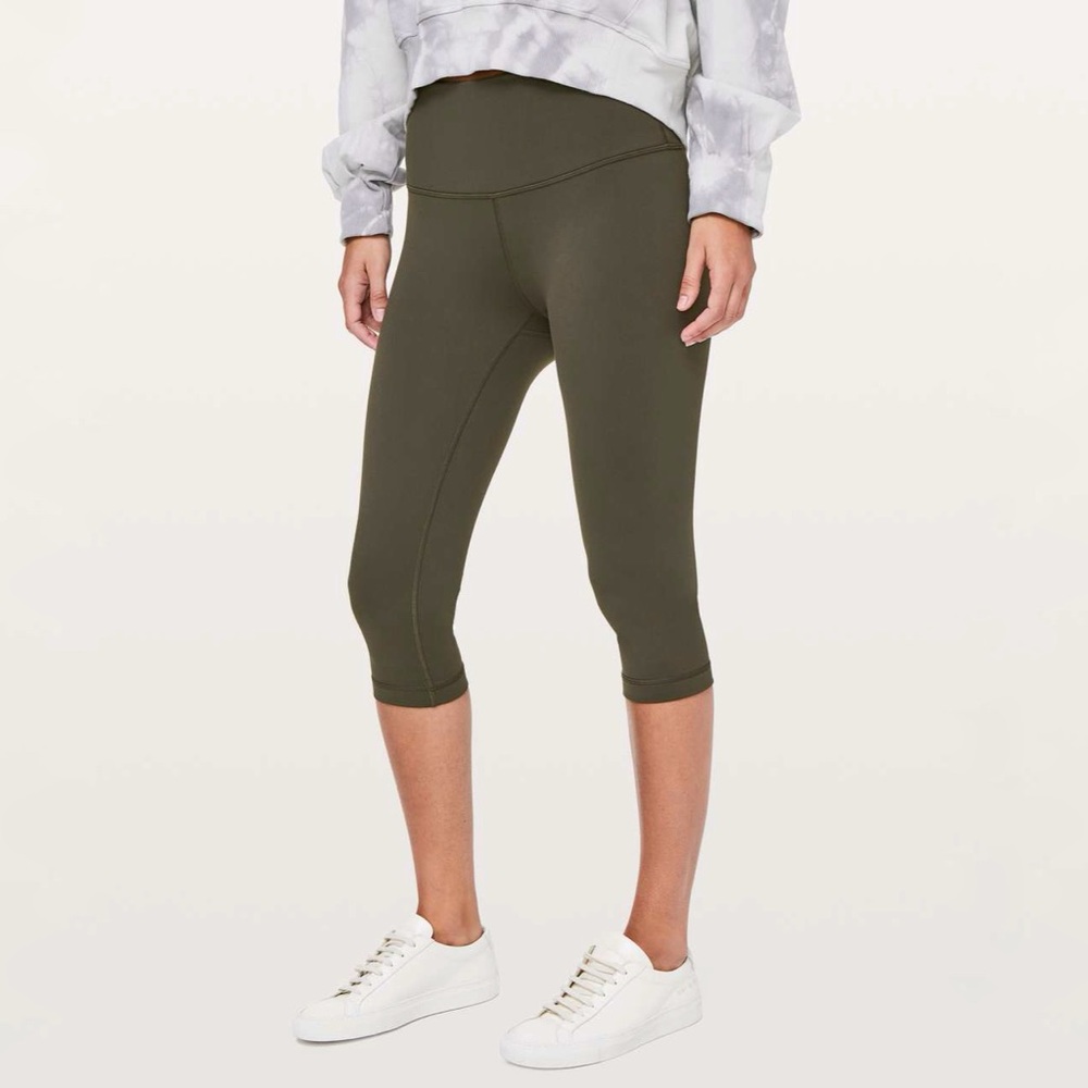 NWT LULULEMON Wunder Under High Rise Cropped Tight Luon Dark Olive Green 10 NEW